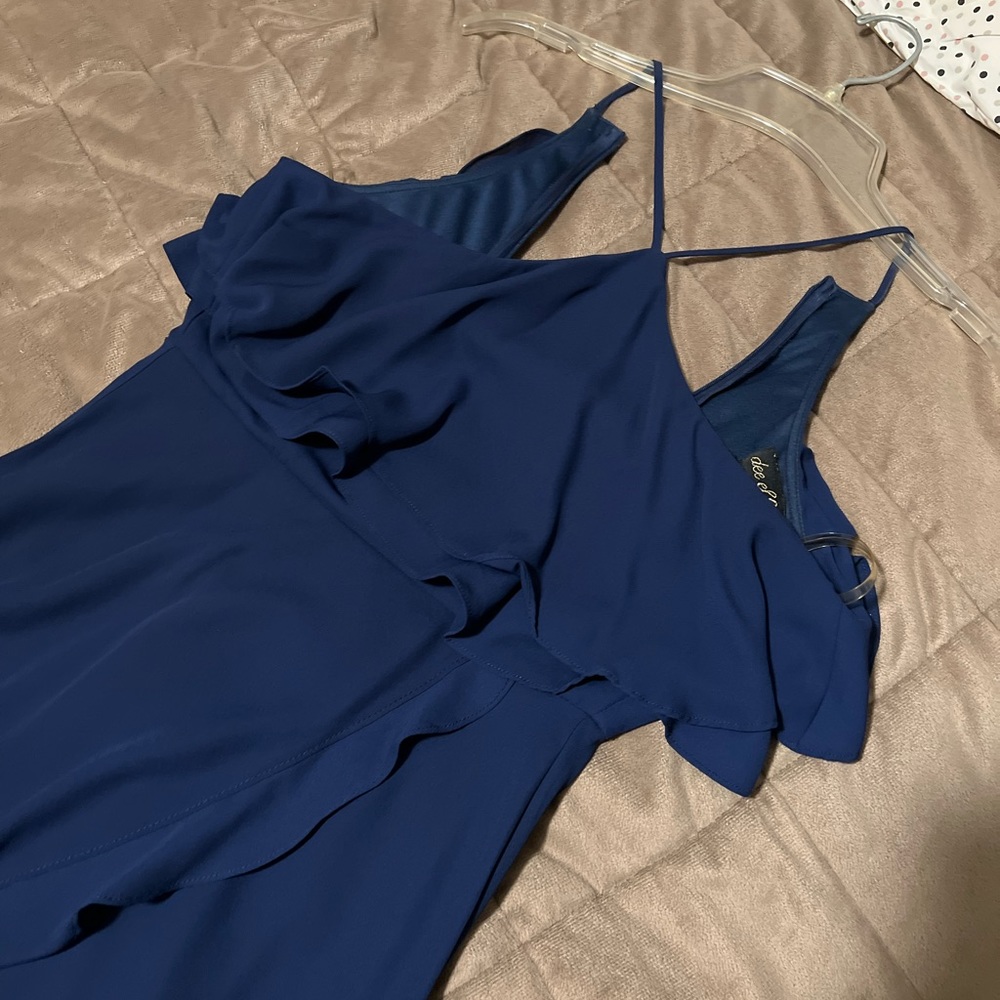 Blue halter hi-low dress